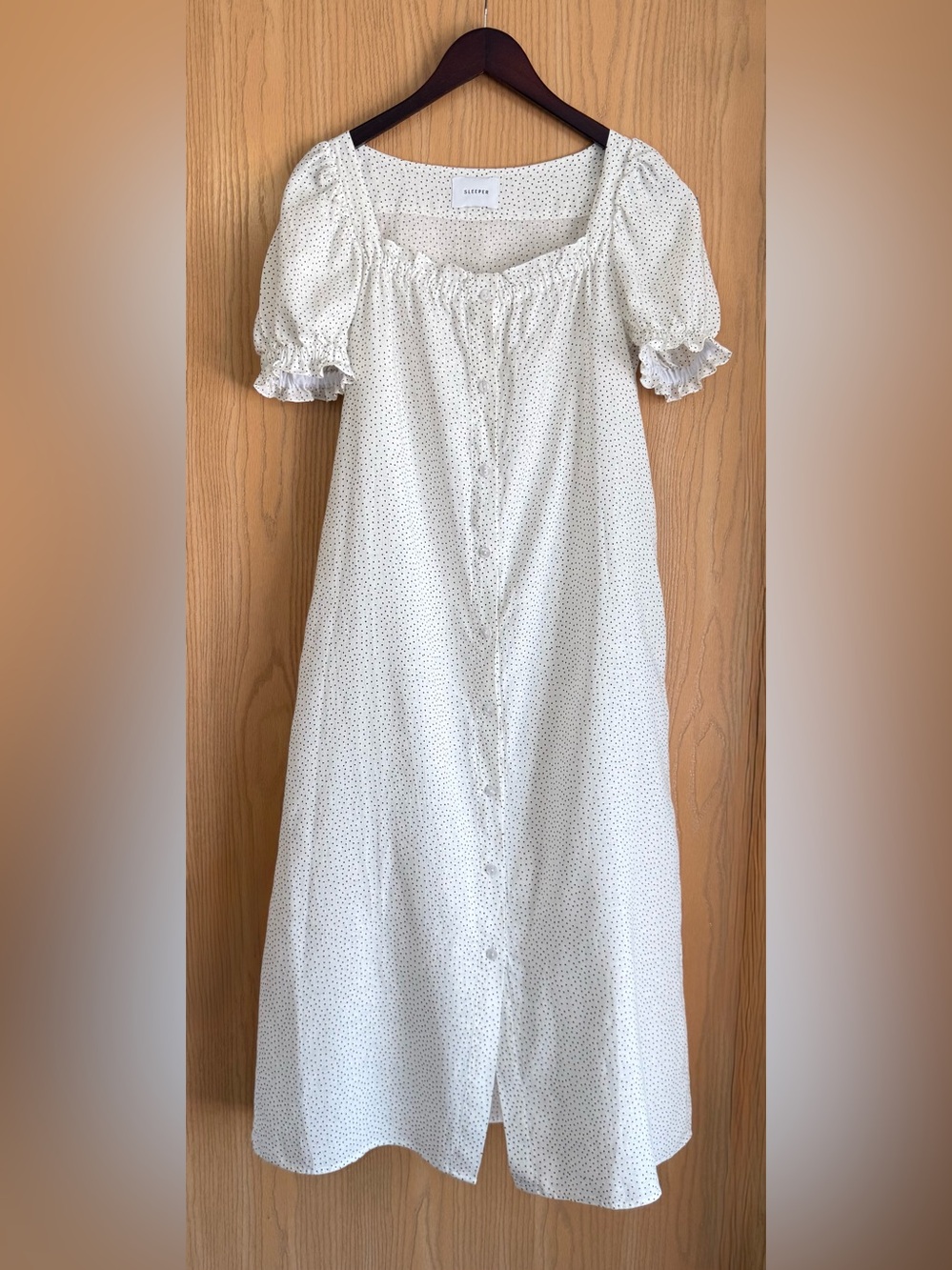 Sleeper | SZ L | Polka Dot Brigitte Midi Linen Milkmaid Cottagecore Coquette